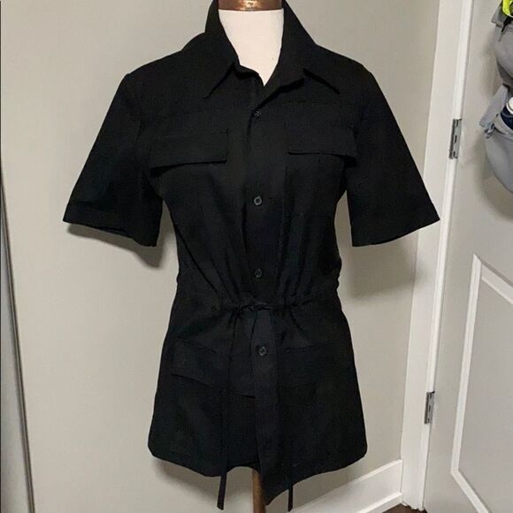 saxony Tops - Saxony Black short sleeve military style longer Shirt size 8